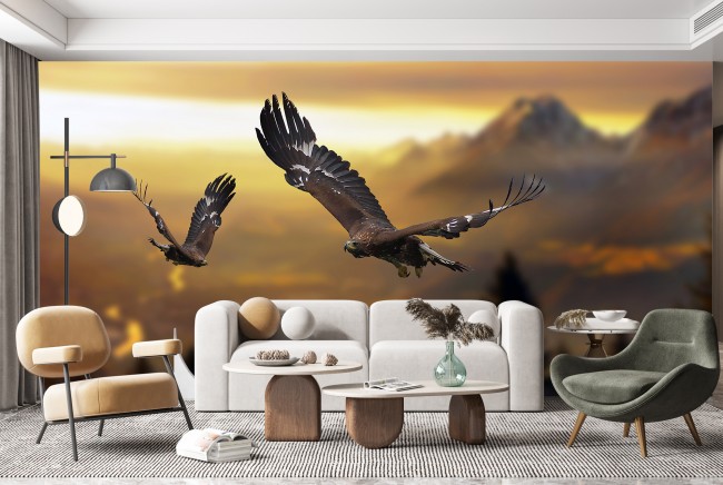 Photo Murale Aigle Des Montagnes Enneigées - 300 X 210 Cm - Papier Peint Non Tissé Haute Résolution - Déco Salon/chambre