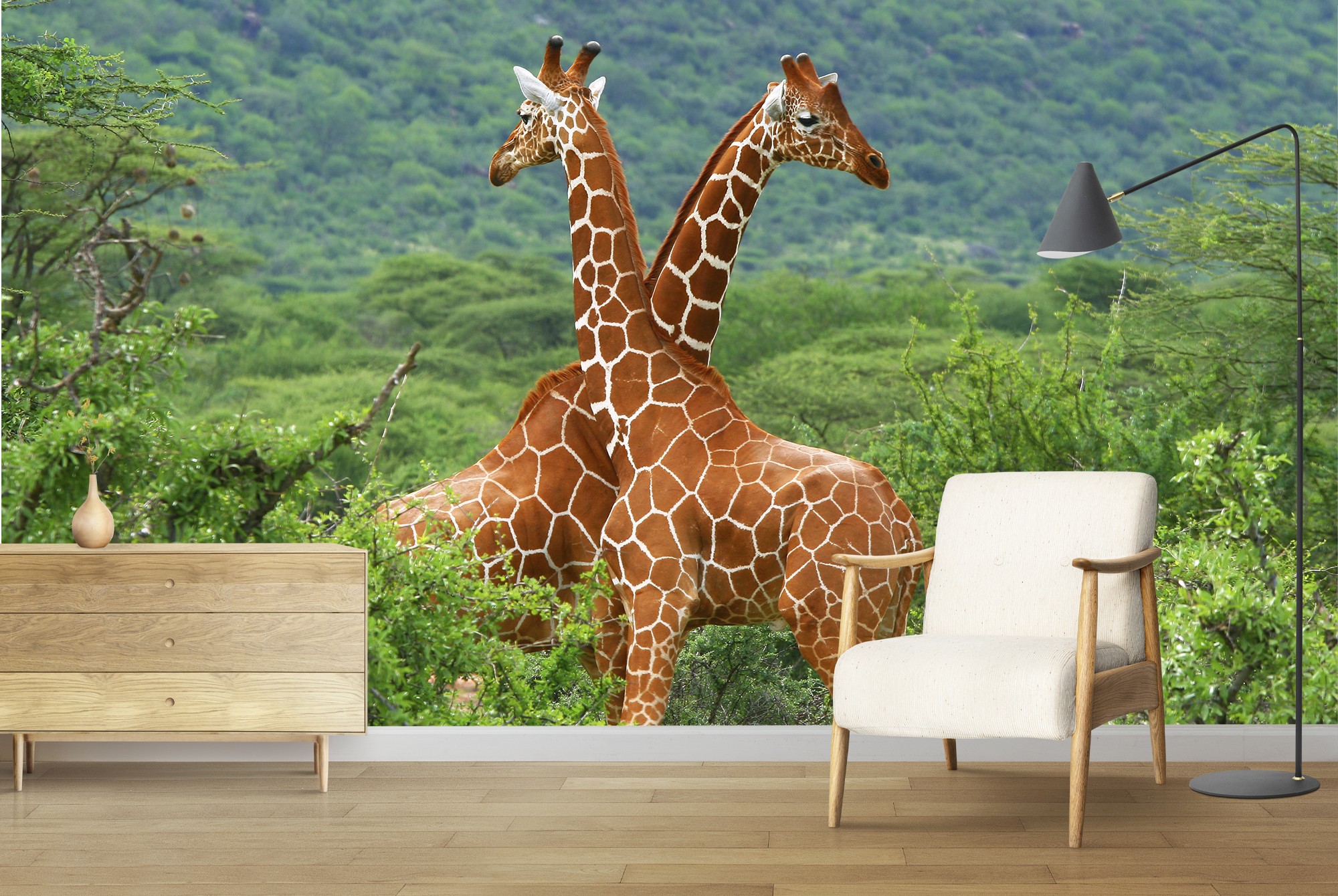 Papier peint girafe | Silhouette majestueuse au coucher de soleil