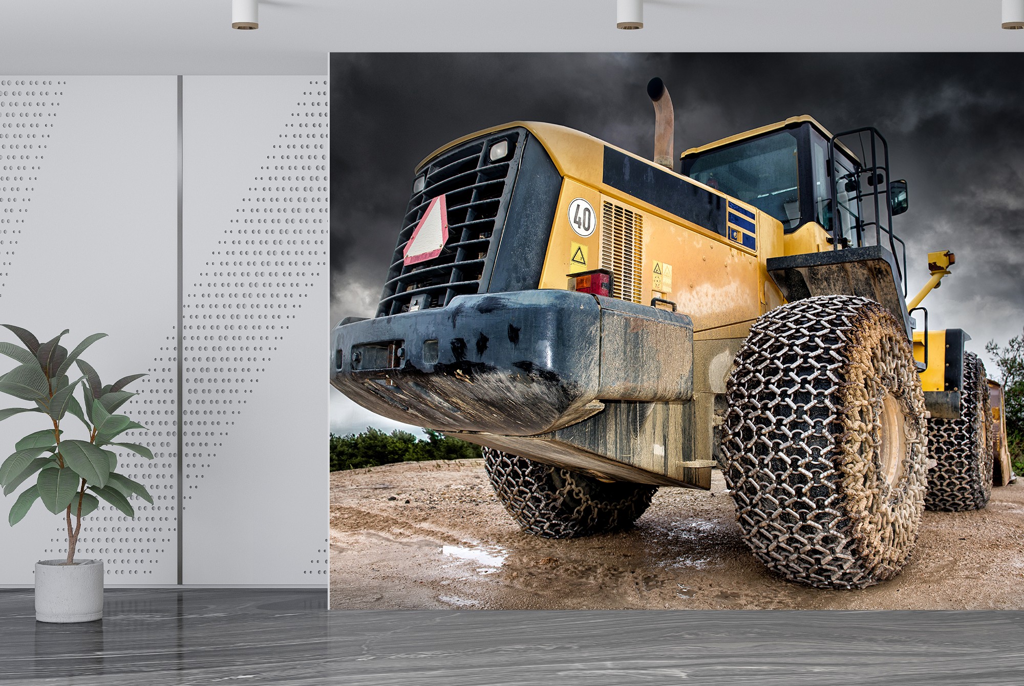 Tracteur jaune Papier Peint Photo Construction Papier ...