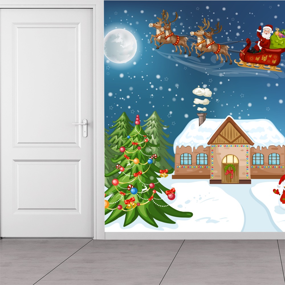 Santa Scene Christmas Wallpaper Wall Mural