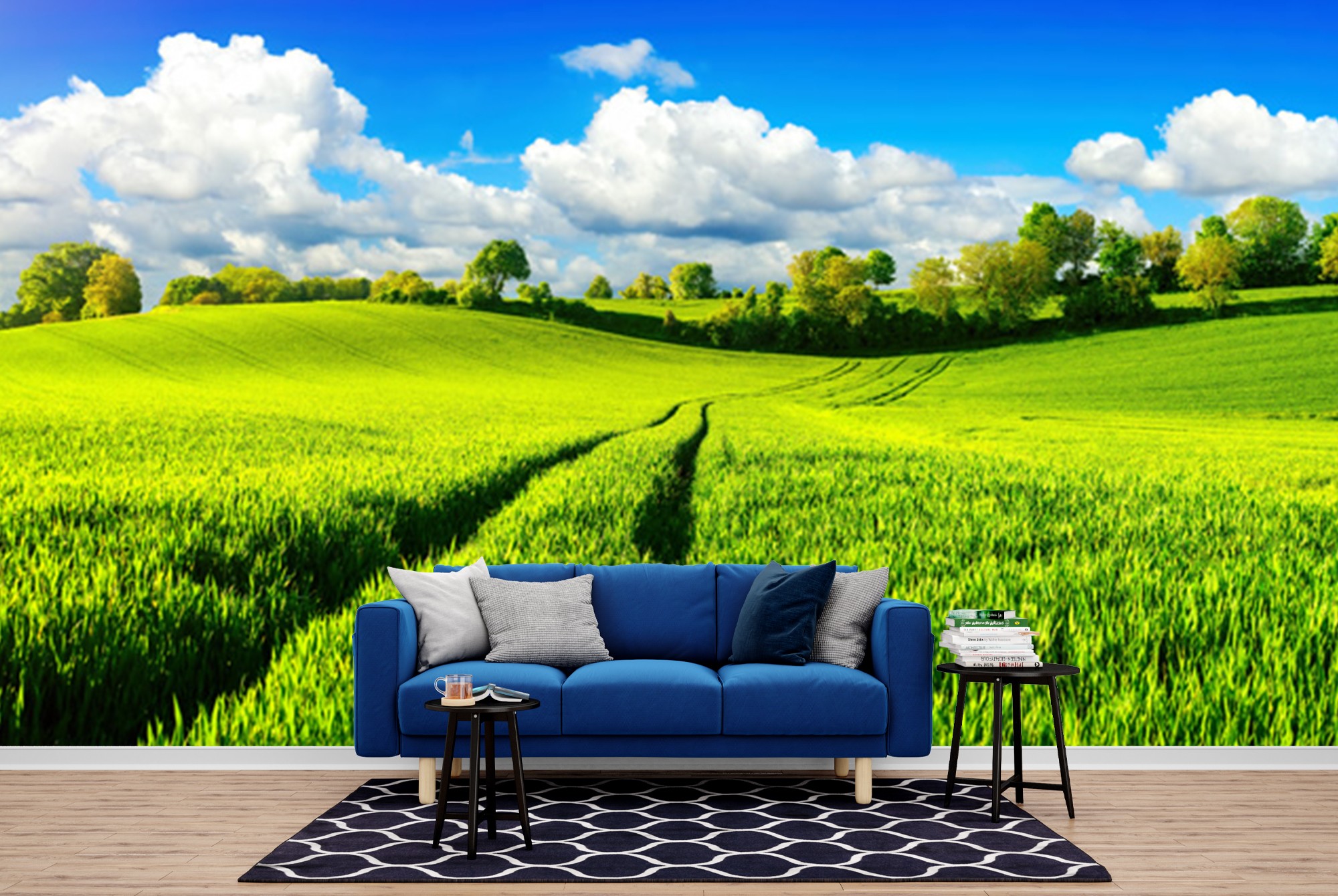 Spring Meadow Panoramic Cityscape Wallpaper Wall Mural