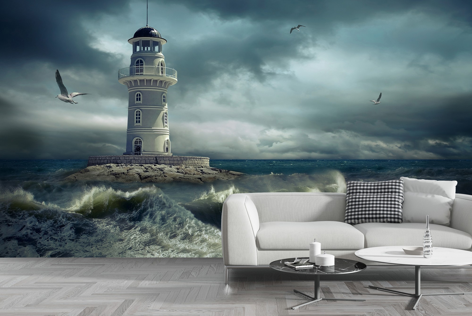 Lighthouse In The Storm Wallpaper Wall Mural