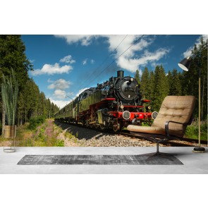 Black Steam Train Transport Wallpaper Wall Mural