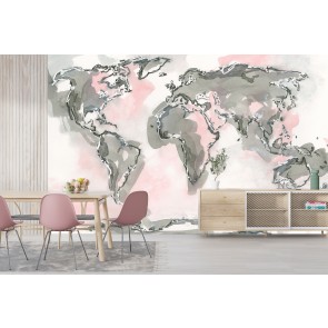 Carte du monde Blush I Papier Peint Photo par Chris Paschke