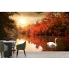 Swan Lake Landscape Papier Peint Photo Arbre rouge Nature Papier peint Salon Décor photo