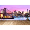 Pont de Brooklyn Panoramique Papier Peint Photo Coucher de soleil rose Papier peint New York Décor photo
