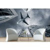 Airplane & City Skyscrapers Wallpaper Wall Mural