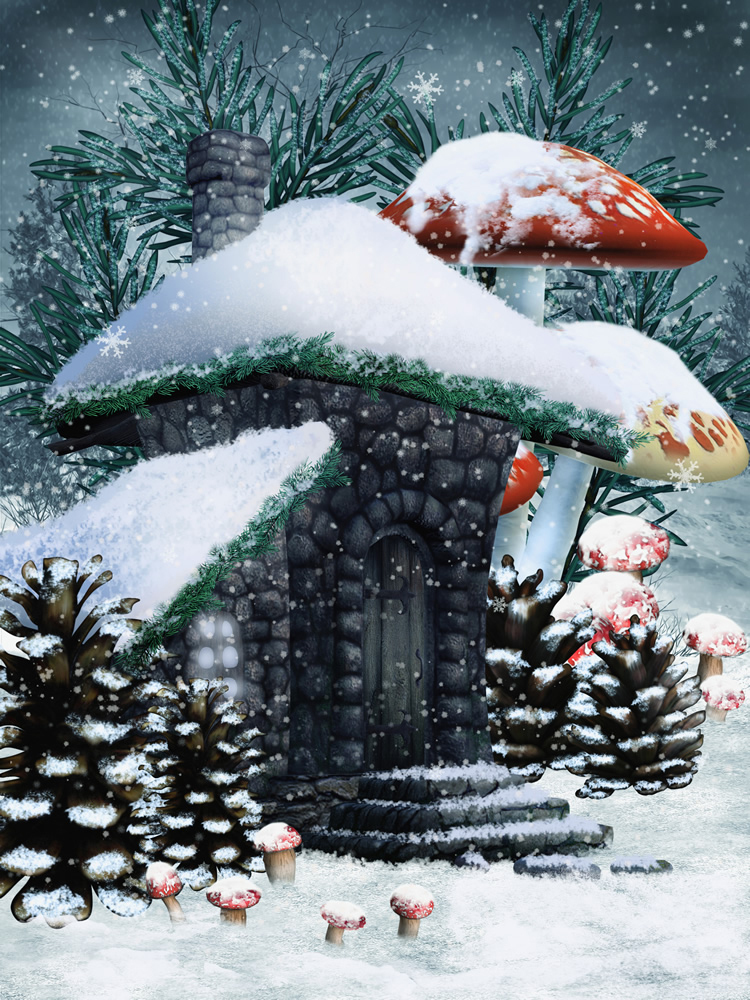 Fairy Forest House Winter Wonderland Wallpaper Wall Mural