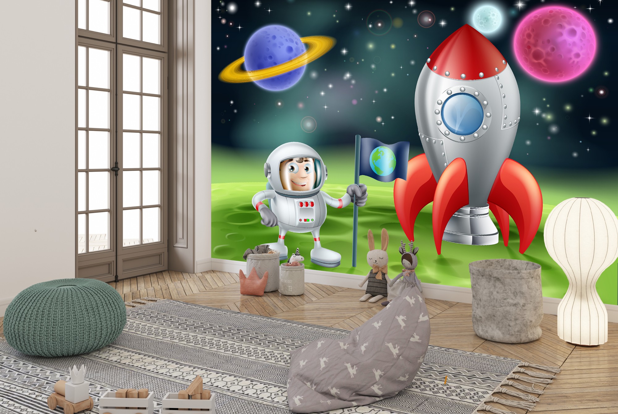 Astronauta y Rocketship Fotomurales Espacio Papel Pintado Dormitorio de ...