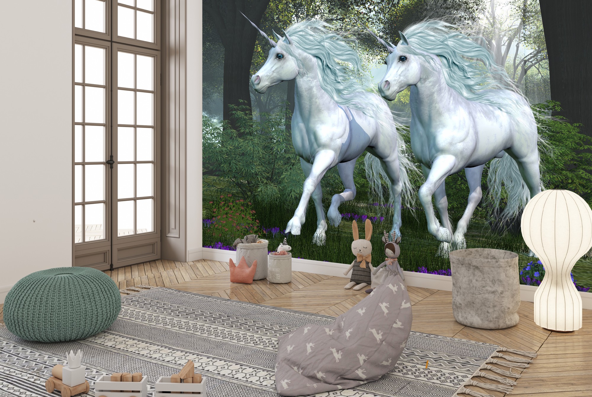 Dos unicornios blancos Fotomurales Cuento de hadas Papel Pintado