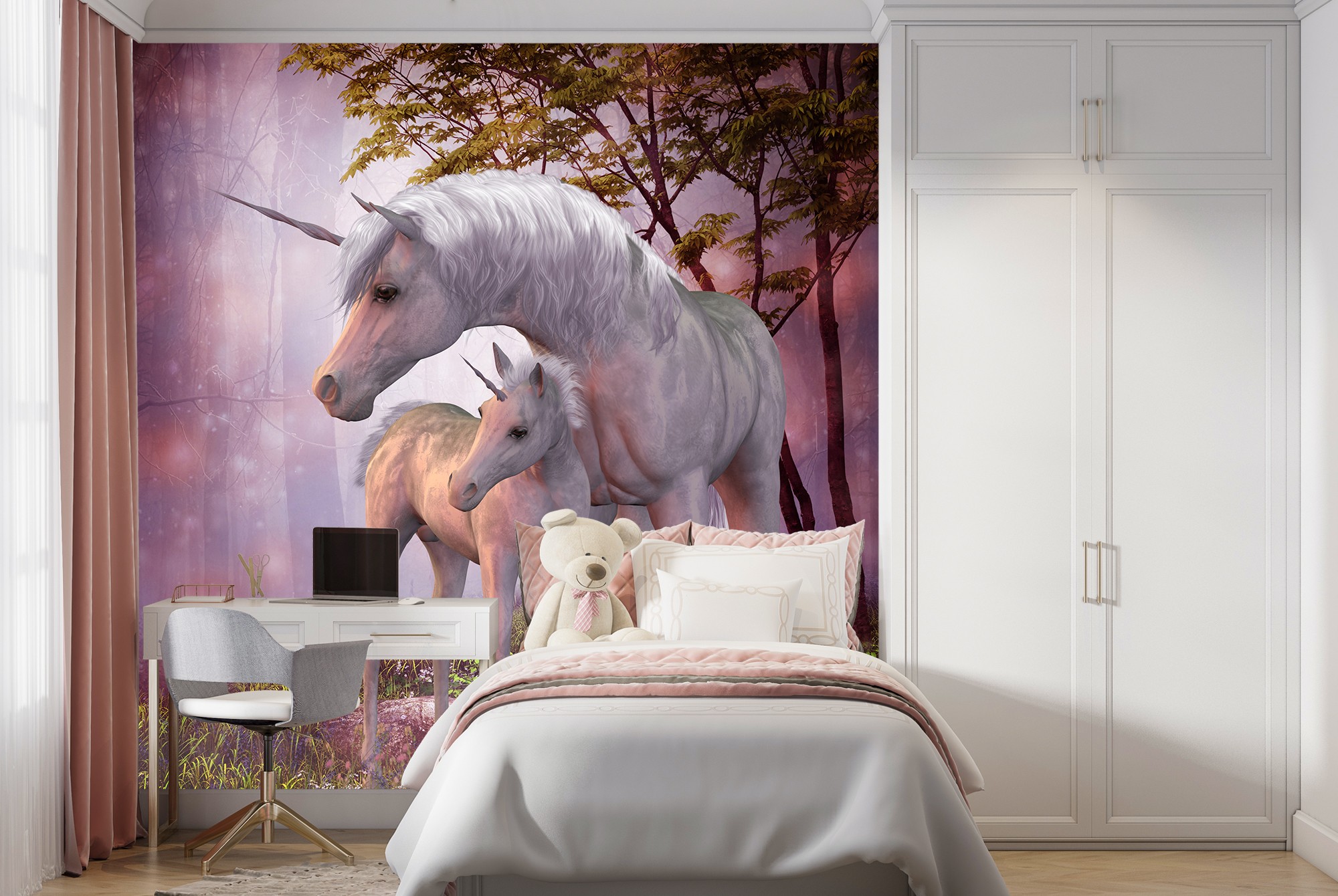 Unicornio mágico y potro Fotomurales Fantasía Papel Pintado Dormitorio