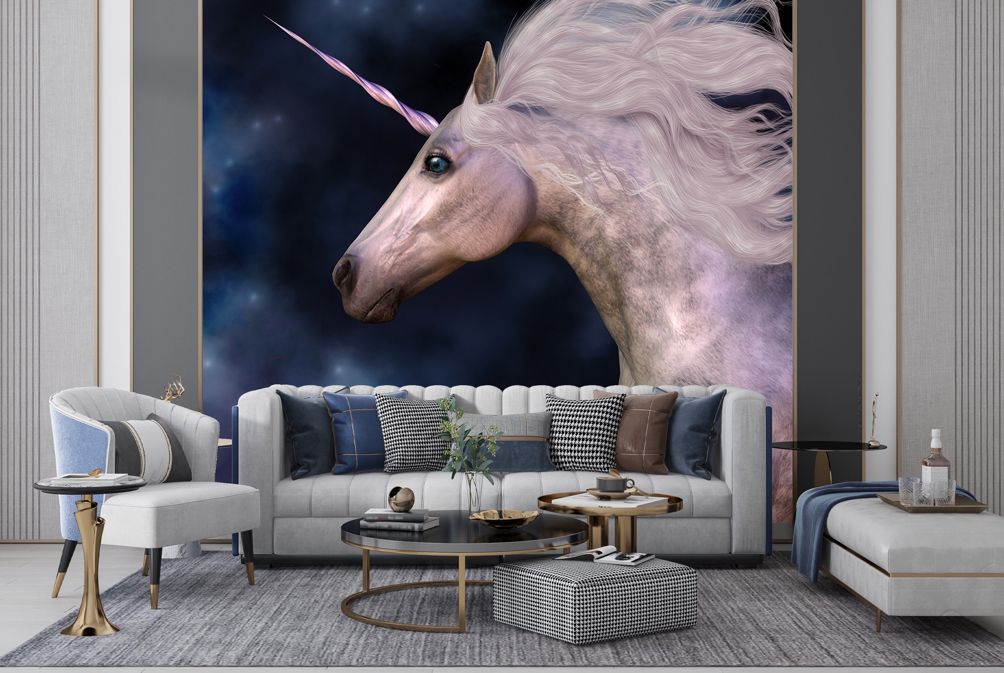 Unicornio blanco Fotomurales Estrellas de cuento de hadas Papel Pintado