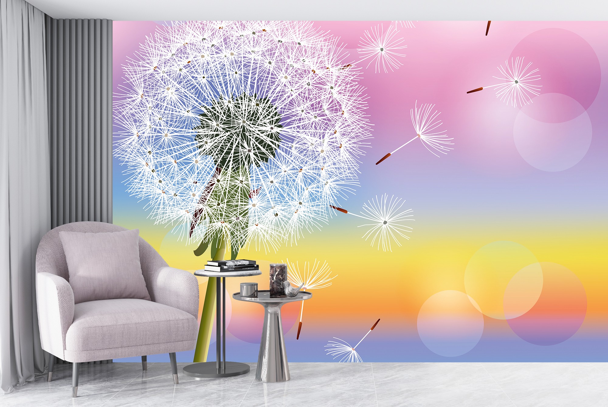 Flor del diente de león Fotomurales Arco iris Papel Pintado Cuarto de