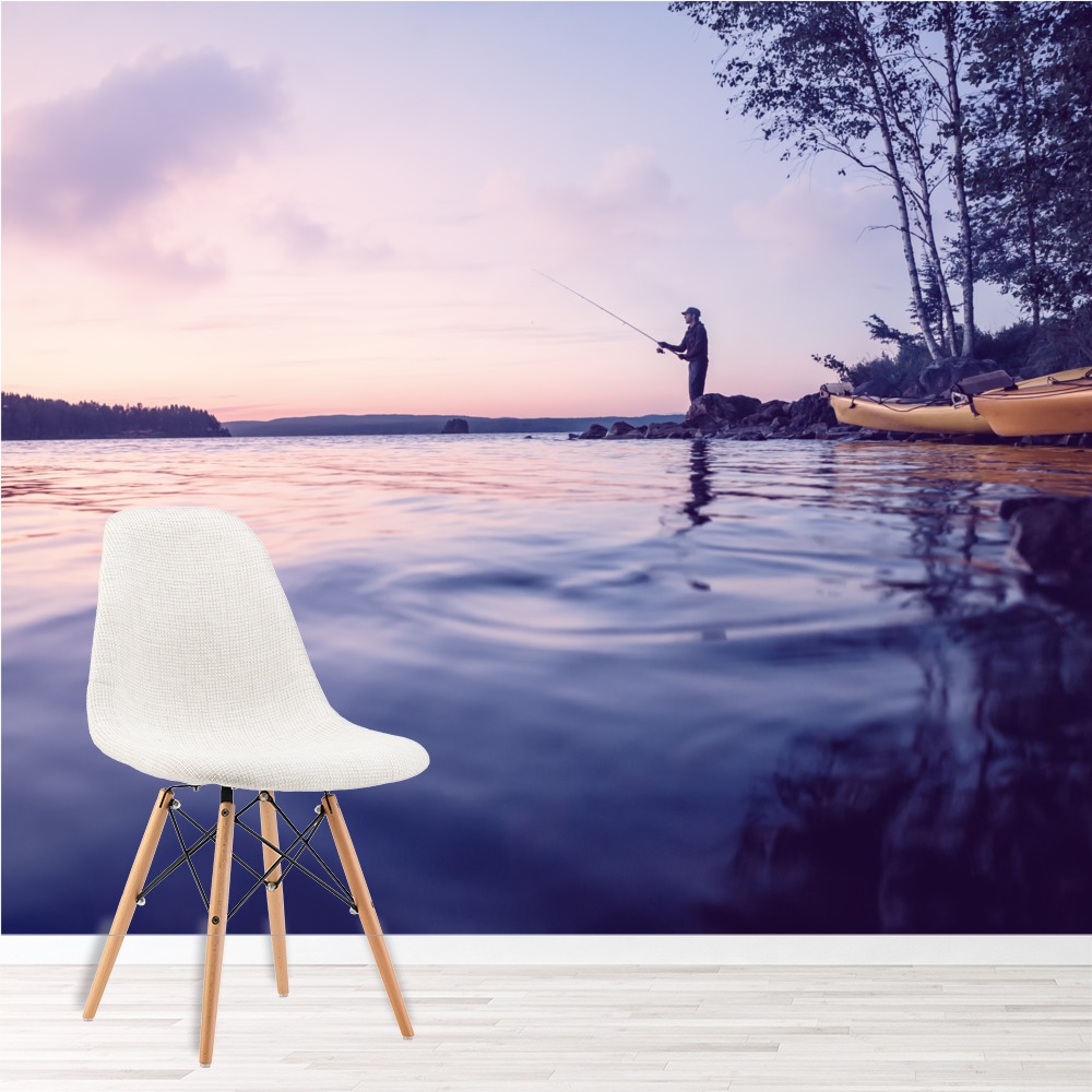 Tranquil Lake Fishing Wallpaper Wall Mural