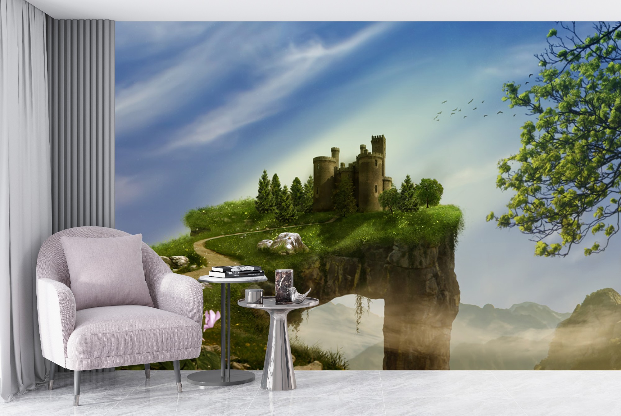 Fairytale Castle Mountain Landscape Wallpaper Wall Mural