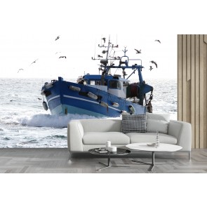 Fishing Boat Ocean Sea Wallpaper Wall Mural