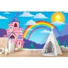 Princesa Rosa Castillo Fotomurales Arco iris Papel Pintado Cuarto de niños de las muchachas Foto Decoración para el hogar