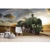 Green Steam Train Vintage Transport Wallpaper Wall Mural