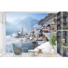 White Winter Village Mountain Lake Wallpaper Wall Mural