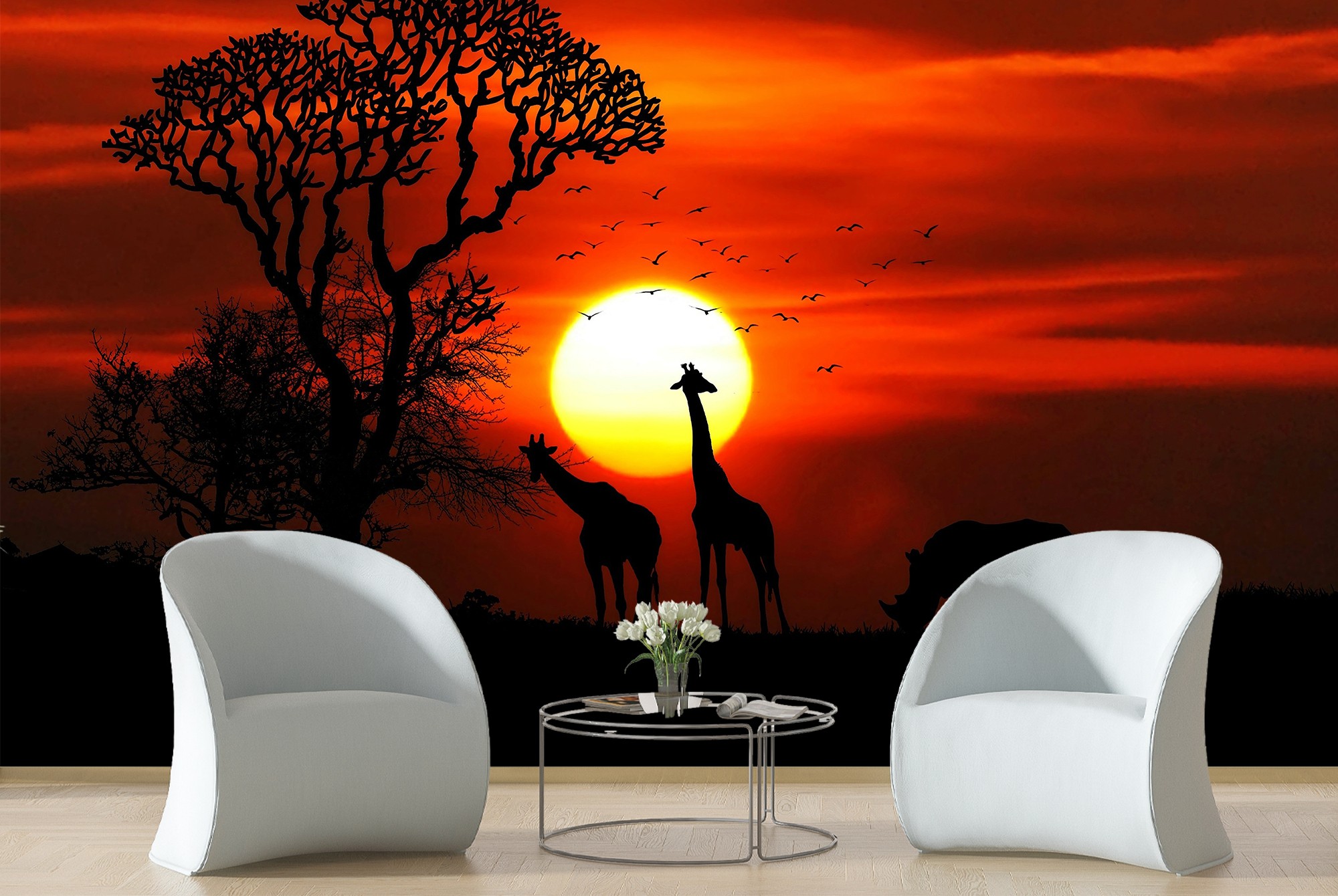 Giraffe Tramonto Fotomurali Animale africano Carta Da Parati Camera da letto 