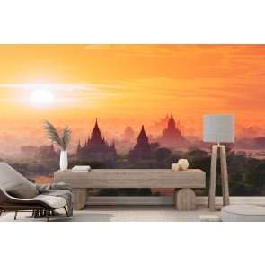 Buddhist Temples Myanmar Bagan Sunset Wallpaper Wall Mural