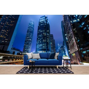 Hong Kong At Night Urban City Skyline Wallpaper Wall Mural