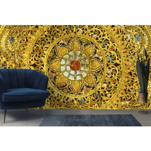 Gold Ornate Pattern Thailand Art Wallpaper Wall Mural