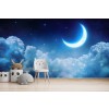 Crescent Moon, Clouds & Stars Wallpaper Wall Mural