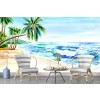 Tropical Beach Palm Tree Painting Wallpaper Wall Mural