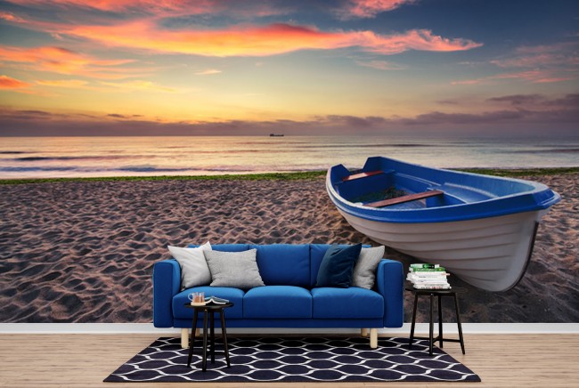 Ocean Sunset Wall Mural Red Sky Wallpaper Bedroom Living ...