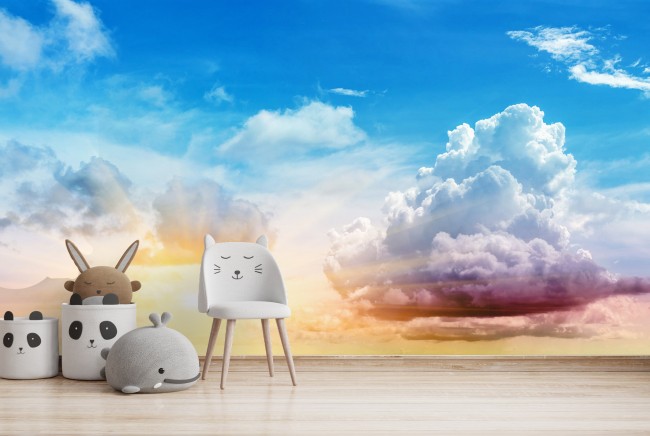 Sun Clouds Wall Mural Blue Sky Wallpaper Living Room ...