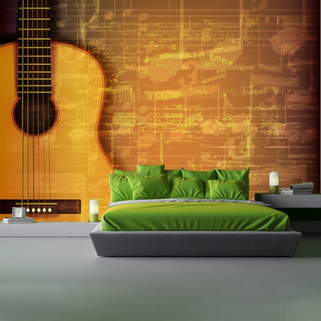 Guitar & Music Sheet Wall Mural Vintage Music Wallpaper ...