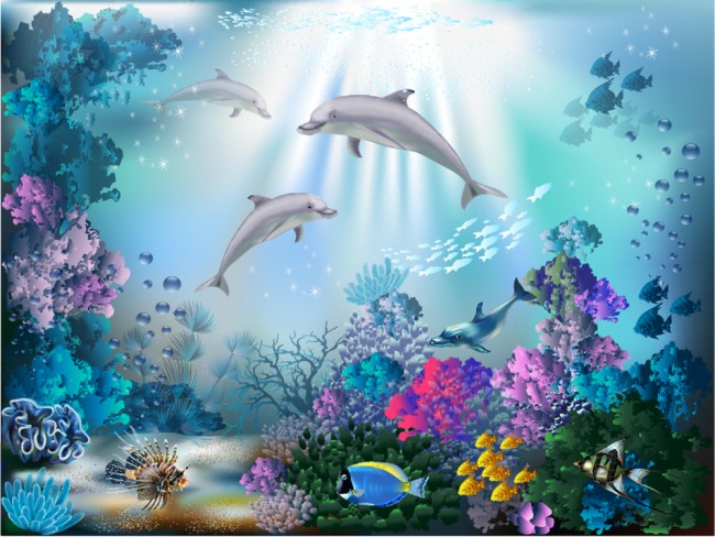 Tropical Dolphin Wallpaper Wall Mural