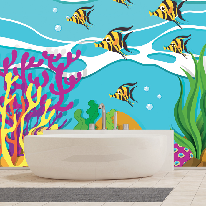 Yellow Fish Wall Mural Under The Sea Wallpaper Kids Bedroom Photo Home