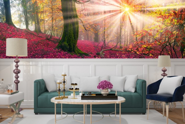 enchanted forest wall mural pink trees wallpaper girls bedroom photo