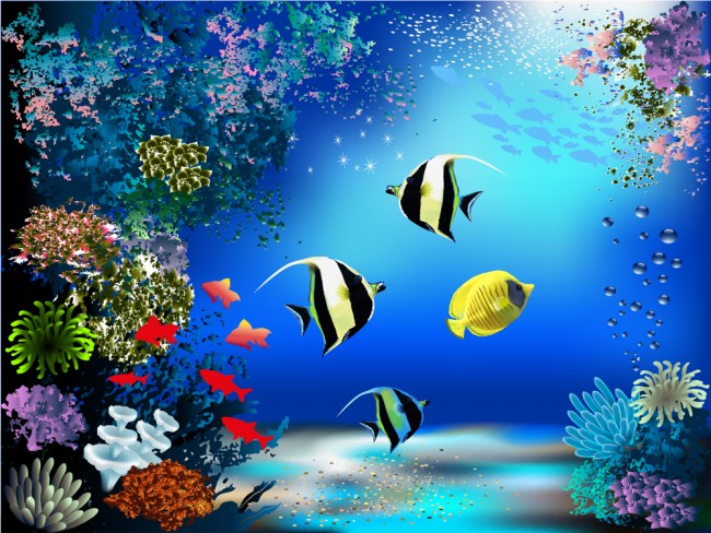 Coral Reef Fish In Blue Ocean Wallpaper Wall Mural