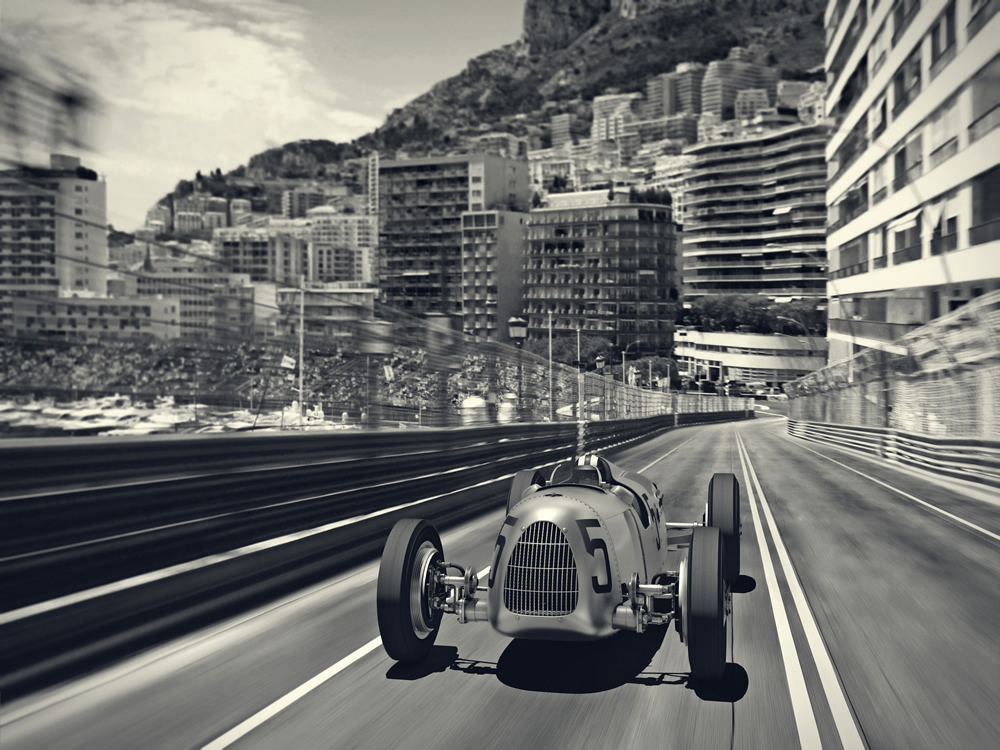 Vintage Race Car Black White Wallpaper Wall Mural