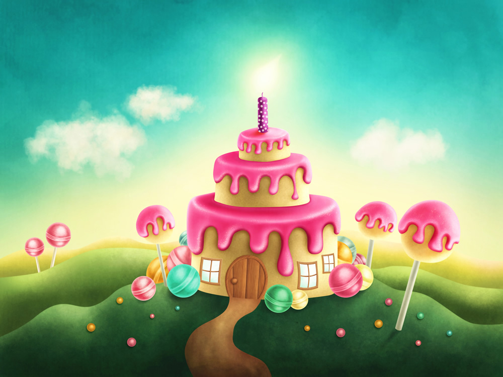 Candyland House Cupcake Fairytale Wallpaper Wall Mural