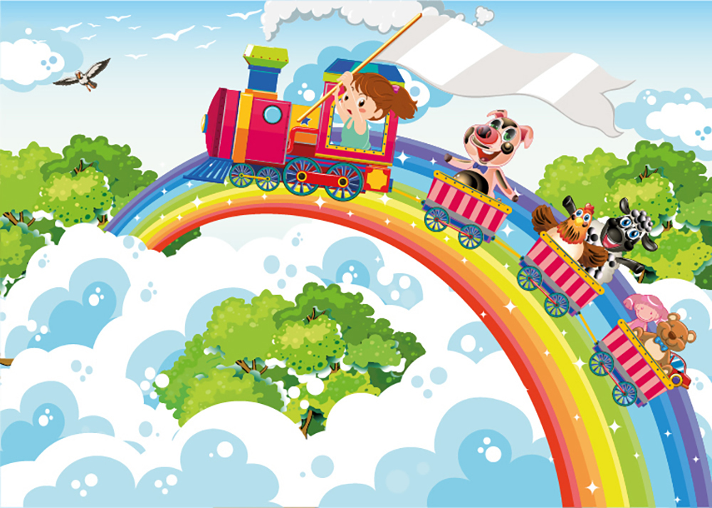 Rainbow Train Farm Animals Wallpaper Wall Mural
