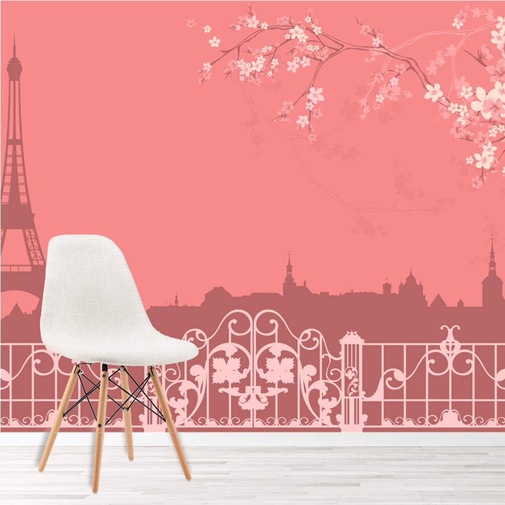 Pink Paris Eiffel Tower Art Wallpaper Wall Mural