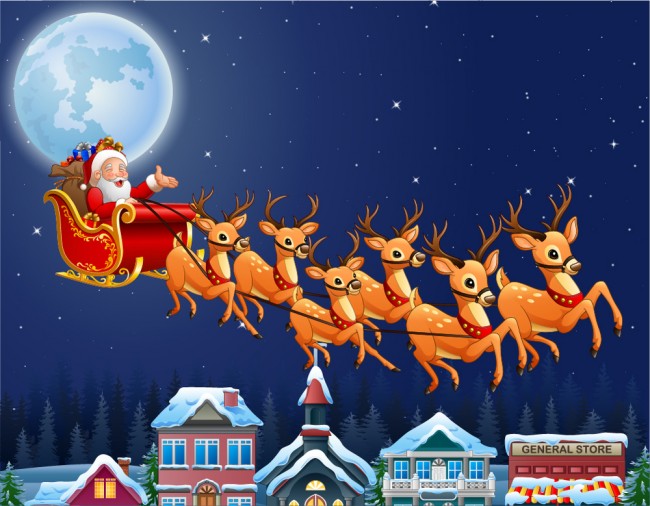 Santa Reindeer Rudolph Christmas Wallpaper Wall Mural