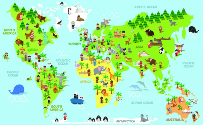 Childrens World Map Educational Wallpaper Wall Mural