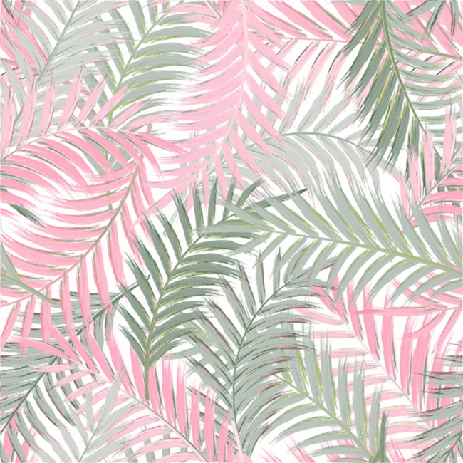 Palm Tree Leaves Pink Green Wallpaper Wall Mural