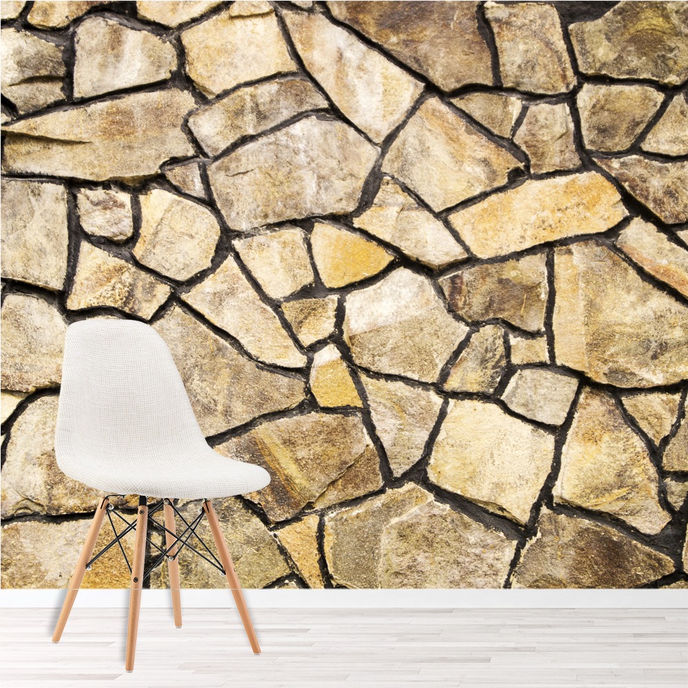 Large Beige Stone Brick Texture Wallpaper Wall Mural
