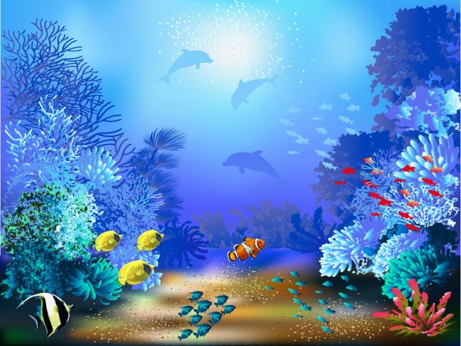 Under The Sea Blue Coral Fish Wallpaper Wall Mural
