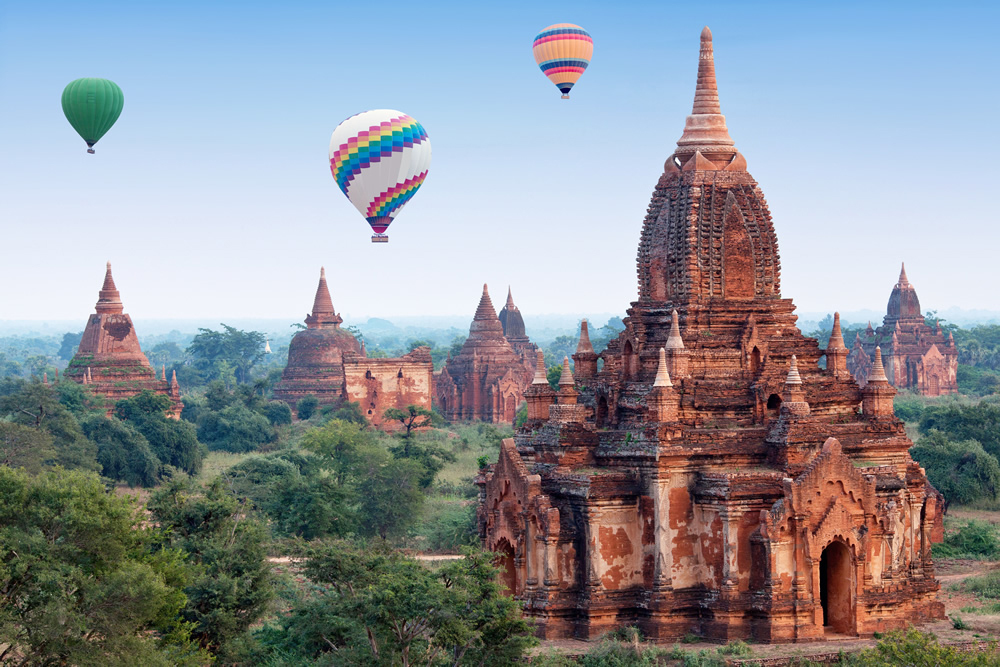 bagan temples asia hot air balloons wallpaper wall mural