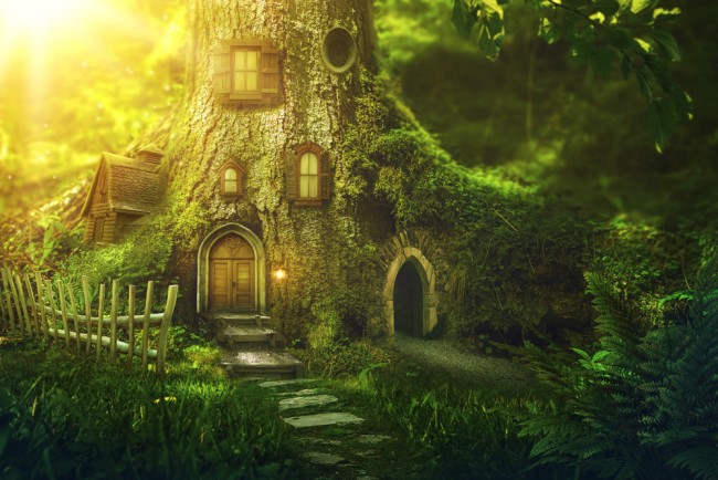 Fantasy Tree House Fairytale Wallpaper Wall Mural