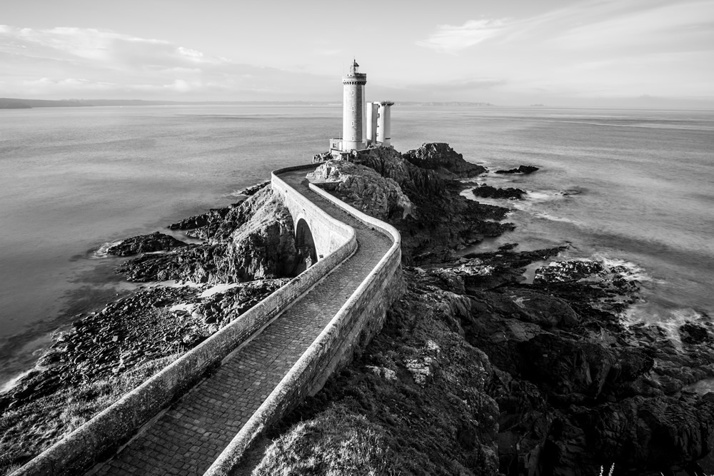 Black White Petit Minou Lighthouse Wallpaper Wall Mural