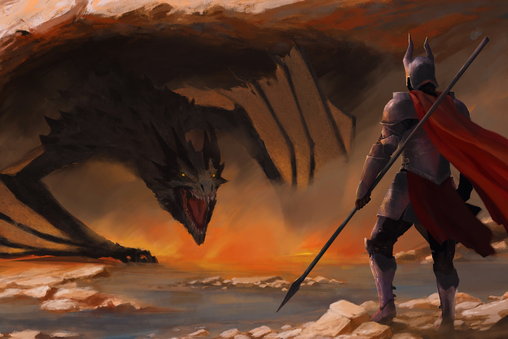 Knight And Dragon Wallpaper Wall Mural