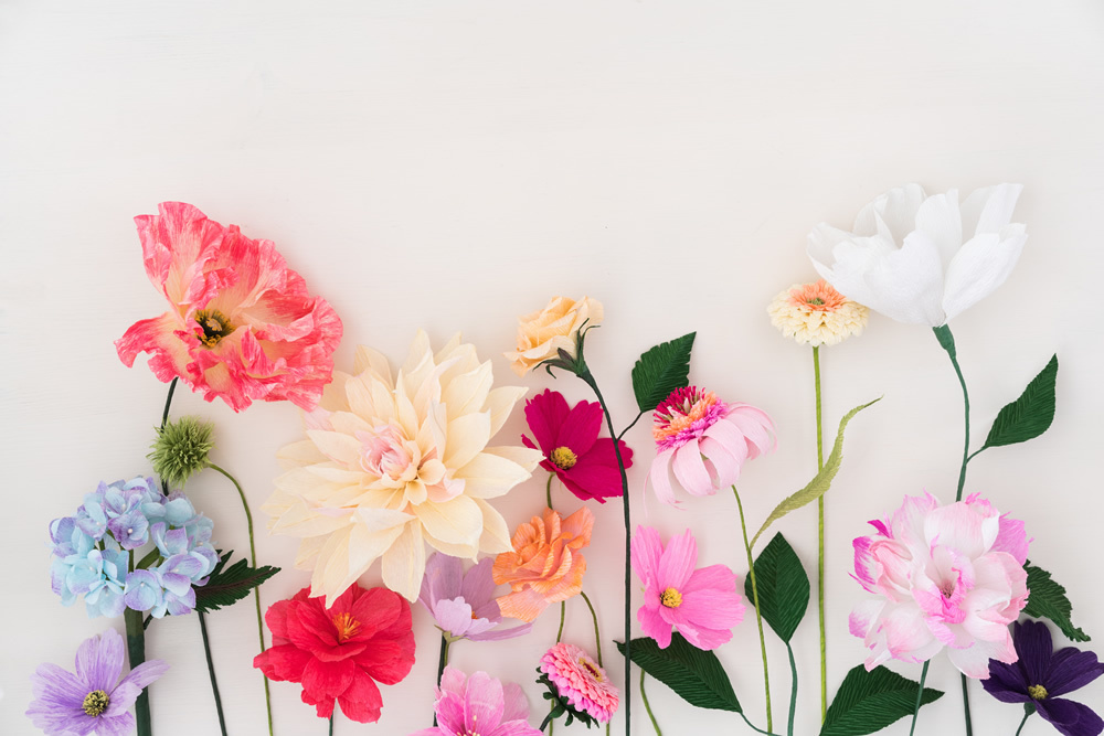 Pastel Pink Paper Flowers Wallpaper Wall Mural